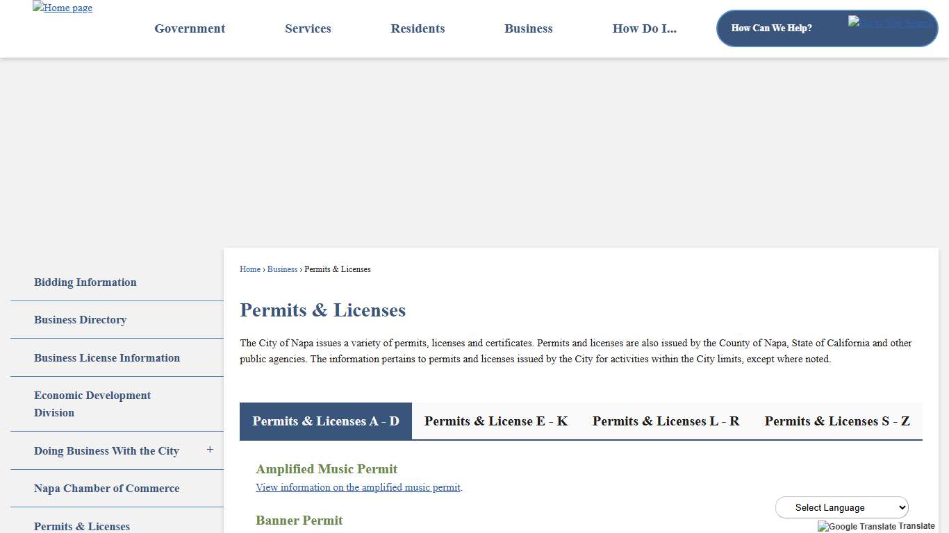 Permits & Licenses | Napa, CA