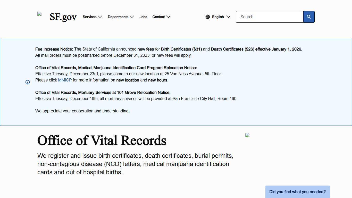 Office of Vital Records | SF.gov